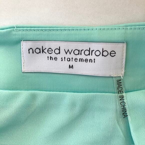 Naked Wardrobe NEW The Statement Pastel Turquoise Satin Ruffle Mini Skirt - Picture 2 of 4
